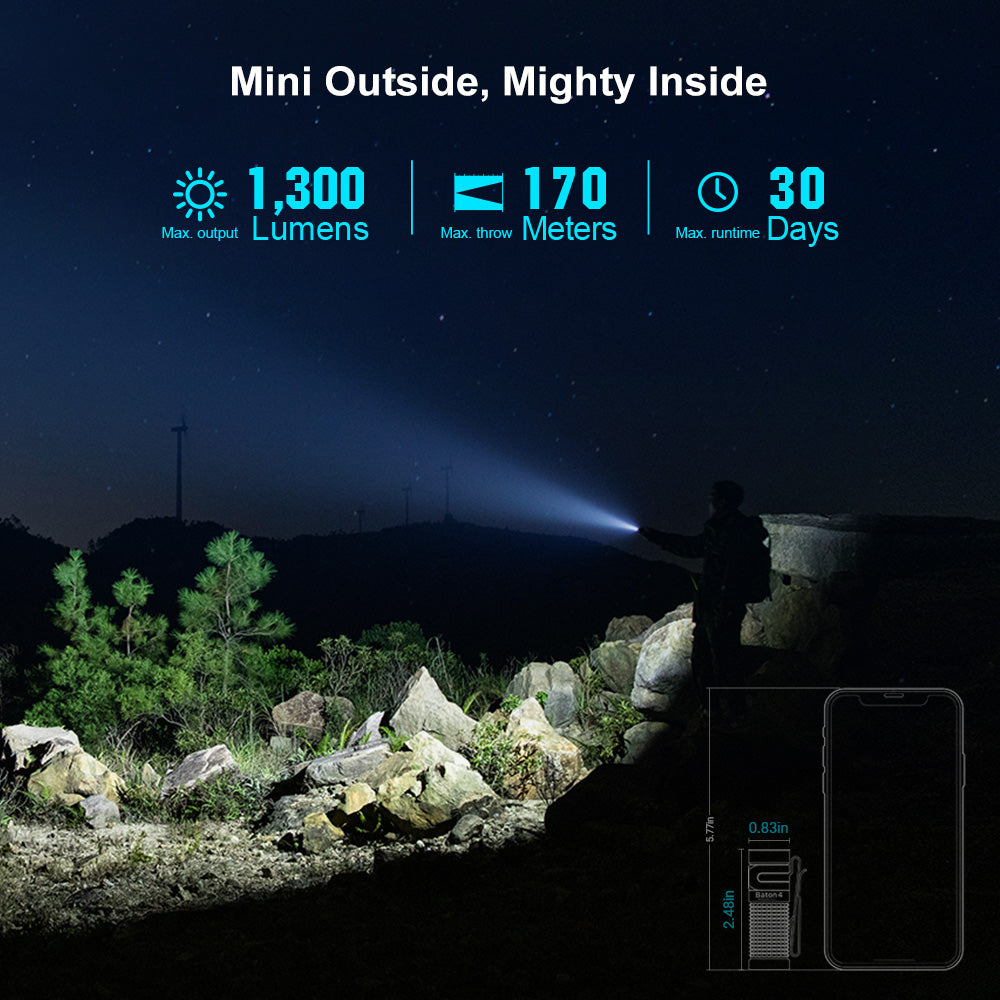 Olight Baton 4 Powerful EDC Flashlight 1300 Lumens Black