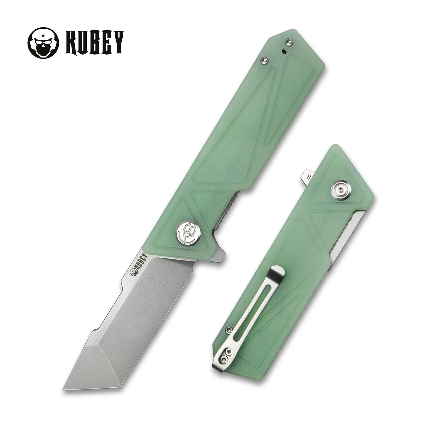 Kubey Avenger Outdoor Flipper Folding Knife, D2 Steel, G10 Jade, KU104E