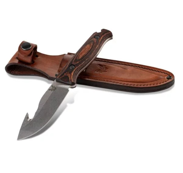 Benchmade Hunt Saddle Mountain Skinner Fixed Blade Knife, S30V W/Gut Hook, Leather Sheath, BM15004