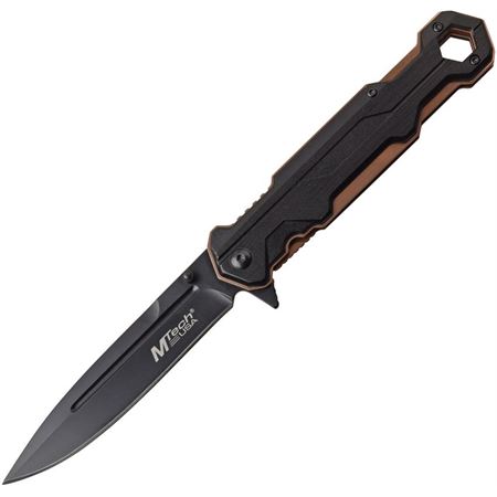 Mtech A1128BZ Flipper Folding Knife, Assisted Opening, Black/Tan Handle