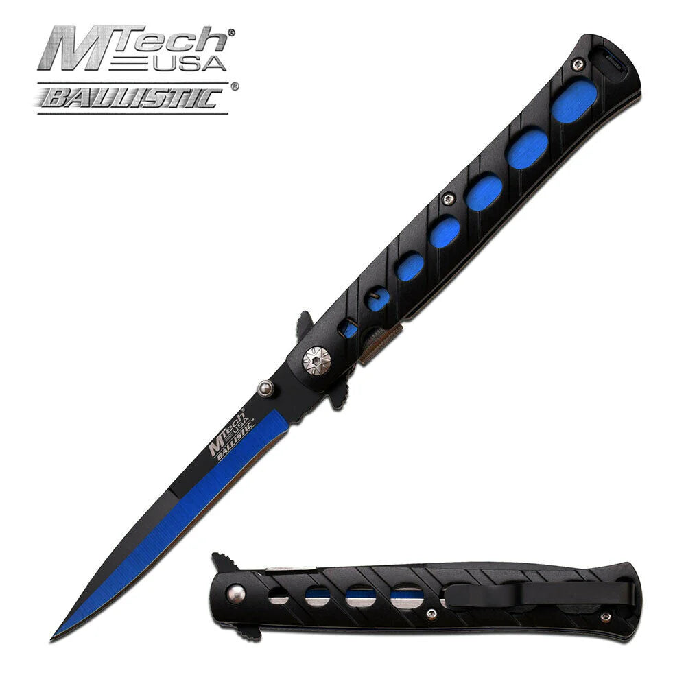 MTech A317BL Stiletto Folding Knife, Assisted Opening, Two-Tone Blue/Black