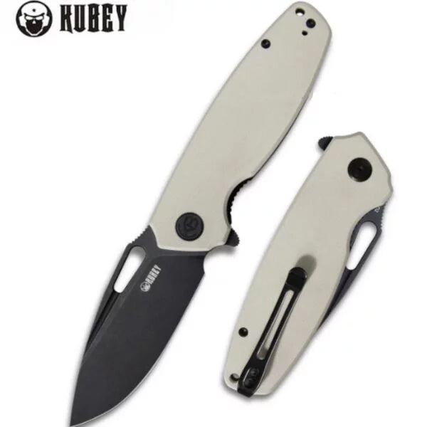 Kubey Tityus Flipper Folding Knife, D2 Black SW, G10 Ivory, KU322H