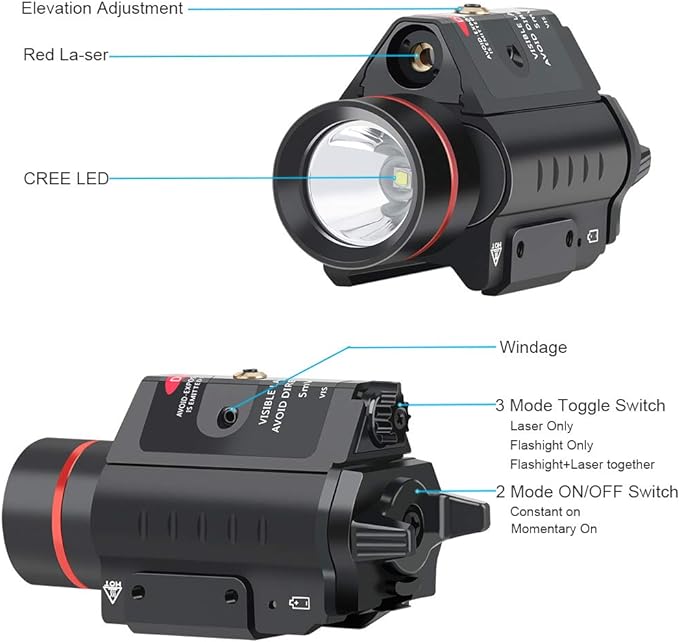 200 Lumen LED Flashlight Laser with Picatinny Rail Mount