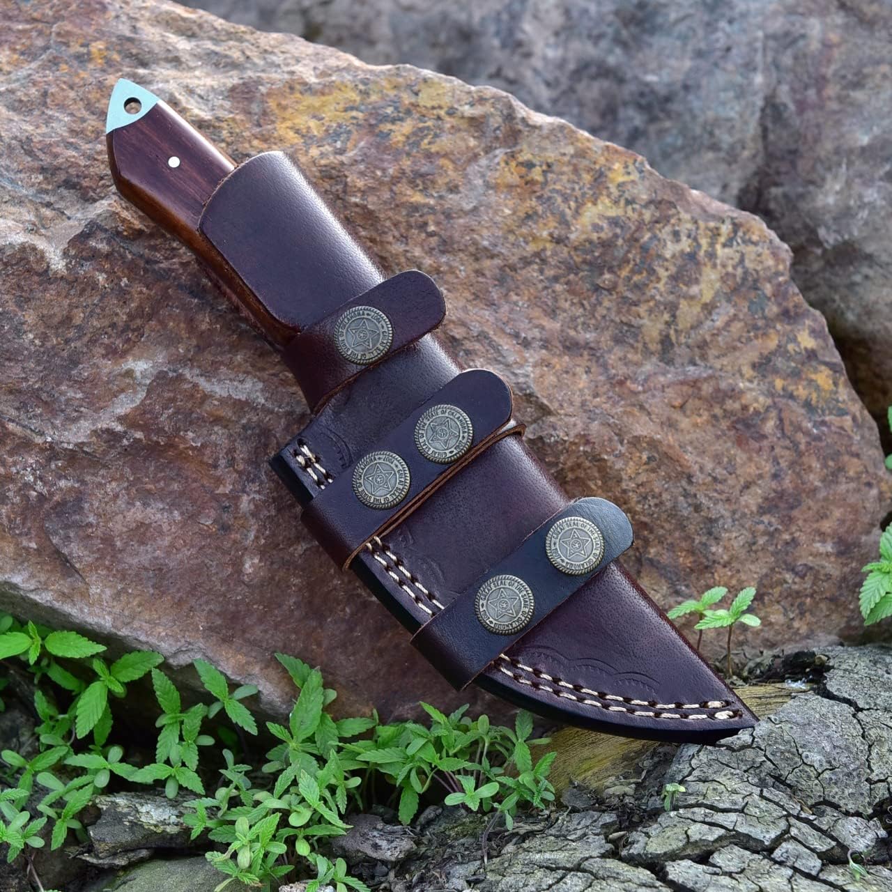 Handmade Damascus Steel Knife Fixed Blade Hunting Knife 8.5 Inches with Leather Sheath G-1051