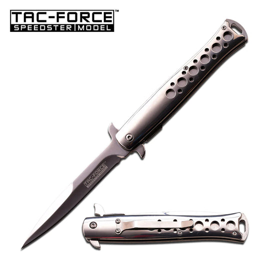 Tac Force TF-884CH Assisted Opening Flipper Folding Knife, Stiletto Blade, Chrome