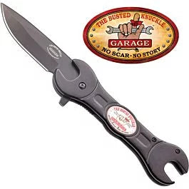 The Busted Knuckle Garage Folding Knife w/ Black Handle BKGA004BK