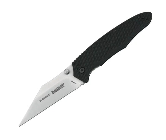 Blackhawk 15BW01SL Be Wharned Folding Knife, AUS 8A Wharncliffe, G10 Black, BB15BW01SL