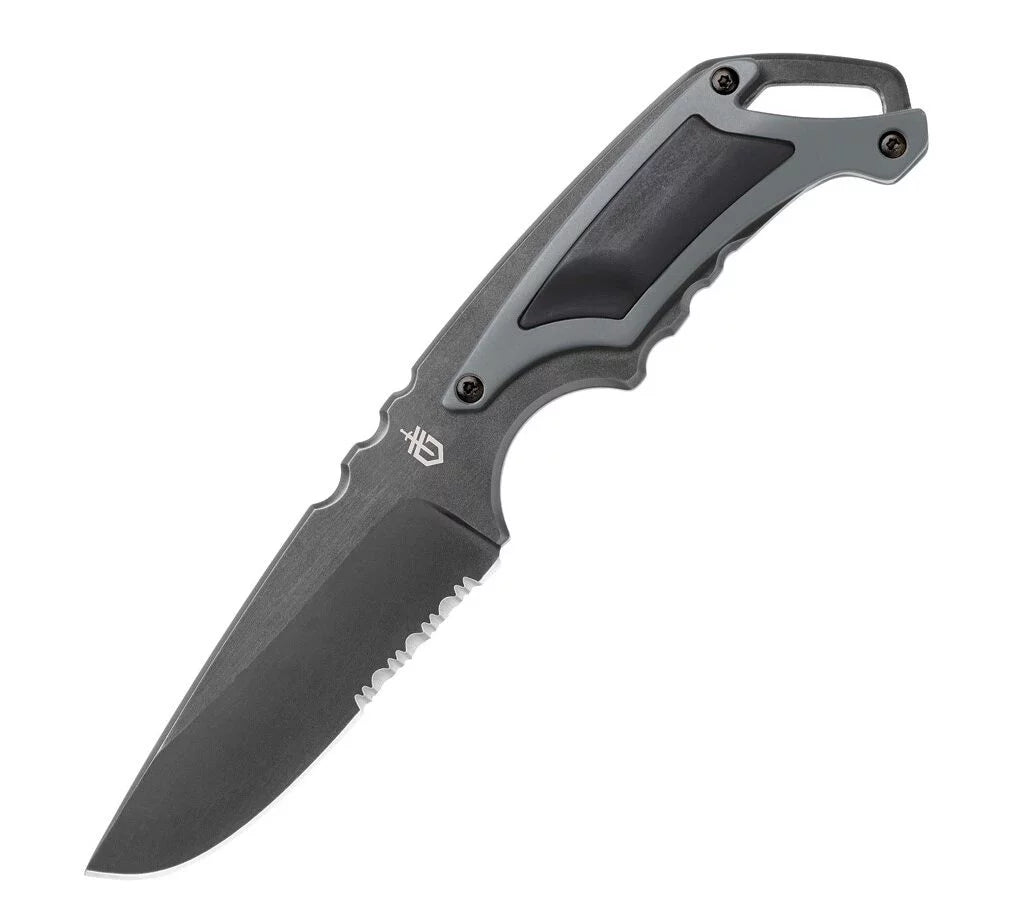 Gerber Basic Fixed Blade Knife, Partially Serrated, Grey/Black Handle ...