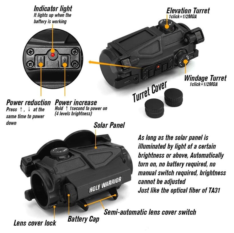 HOLY WARRIOR HWO-SX SOLAR RED DOT SIGHT (NO MOUNT)