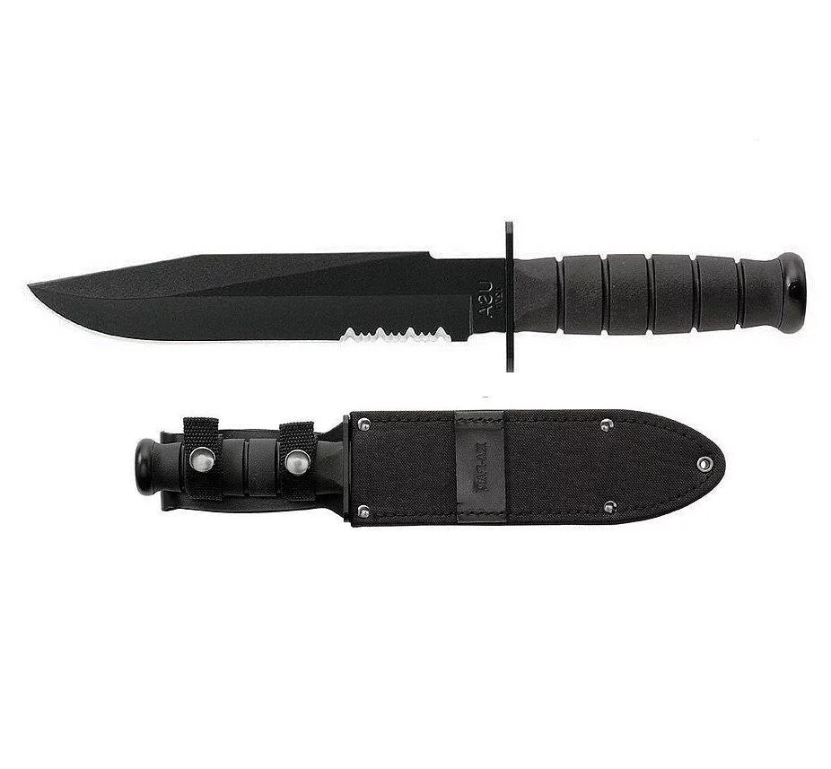 Ka-Bar Fighter Fixed Blade Knife, 1095 Cro-Van, Leather/Cordura Sheath, Ka1271