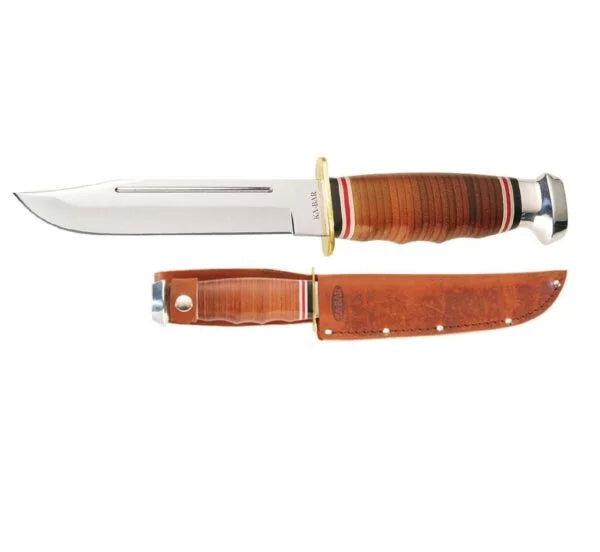 Ka-Bar Hunter’s Bowie Fixed Blade Knife, 1.4116 Steel, Leather Handle, Leather Sheath,  1236