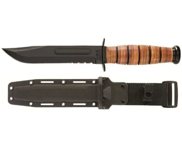 Ka-Bar US Army Fixed Blade Knife, 1095 Cro-Van, Leather Handle, Hard Sheath,  5019