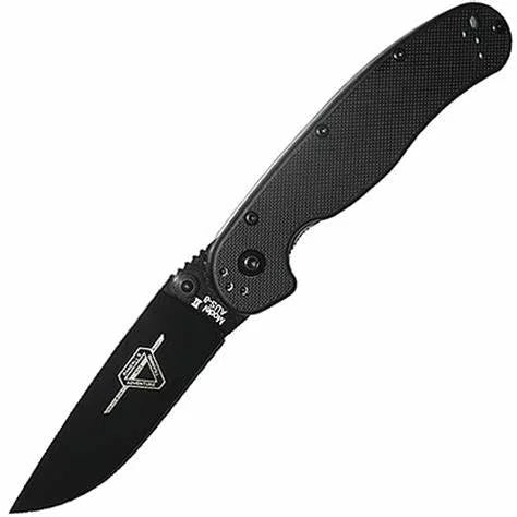 OKC RAT 2 Folding Knife, AUS 8 Plain Edge, Black Handle, 8861