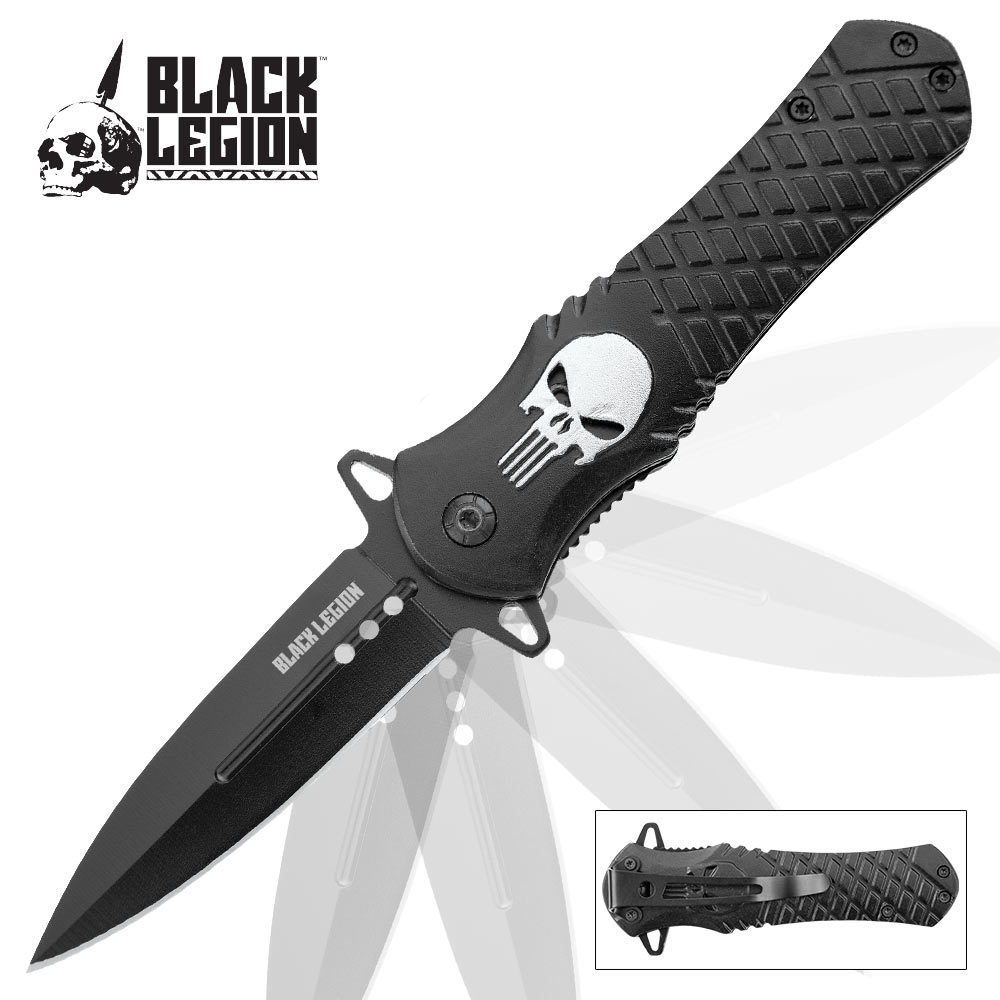 Black Legion Punisher Flipper Folding Knife, Assisted Opening, BV415