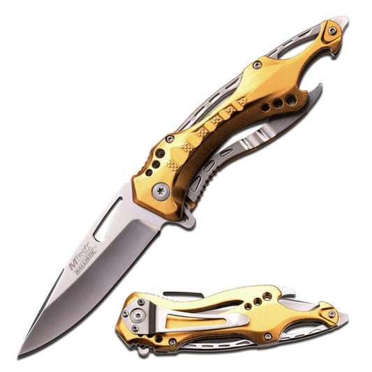 MTech A705SGD Flipper Folding Knife, Assisted Opening, Aluminum Gold