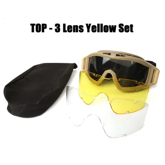 Airsoft Tactical Goggles 3 Lens Windproof Dustproof Tan