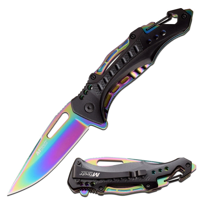 Mtech A705G2RB Flipper Folding Knife, Assisted Opening, Aluminum Rainb ...