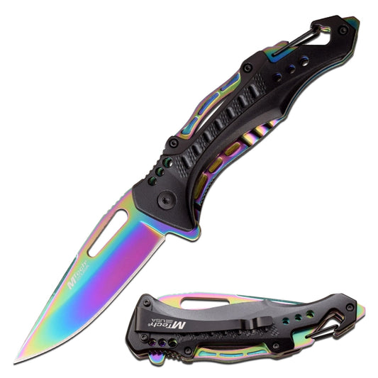 Mtech A705G2RB Flipper Folding Knife, Assisted Opening, Aluminum Rainbow