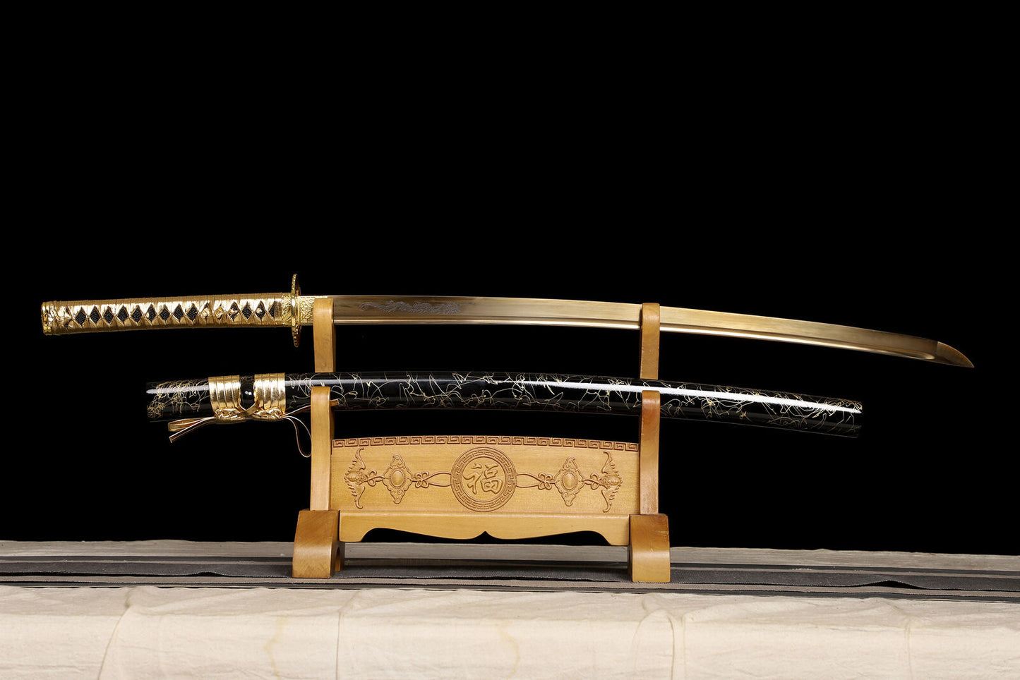 Golden Katana 1095 Steel Japanese Samurai Full Tang Dragon Sword